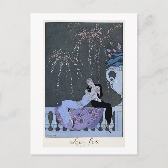 Cartão Postal O Fogo, ilustração para 'Fetes Galantes' de Pau (Frente)