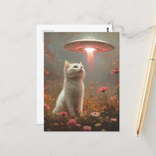 Cartão Postal O Gato Branco e um OVNI