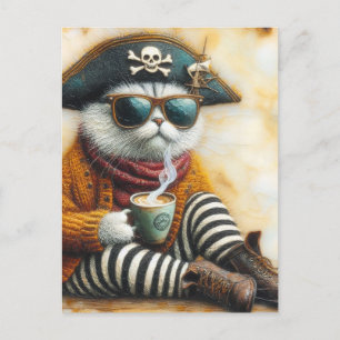 Cartão Postal O Gato Pirata Com Café