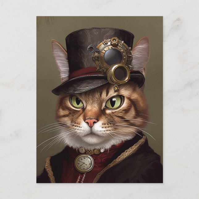 Cartão Postal O Gato Steampunk (Frente)
