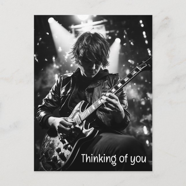 Cartão Postal O guitarrista no palco B&W (Frente)