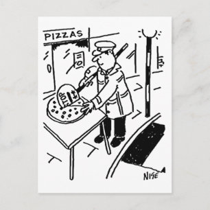 Cartão Postal O Homem do Chupachupa está cortando uma pizza