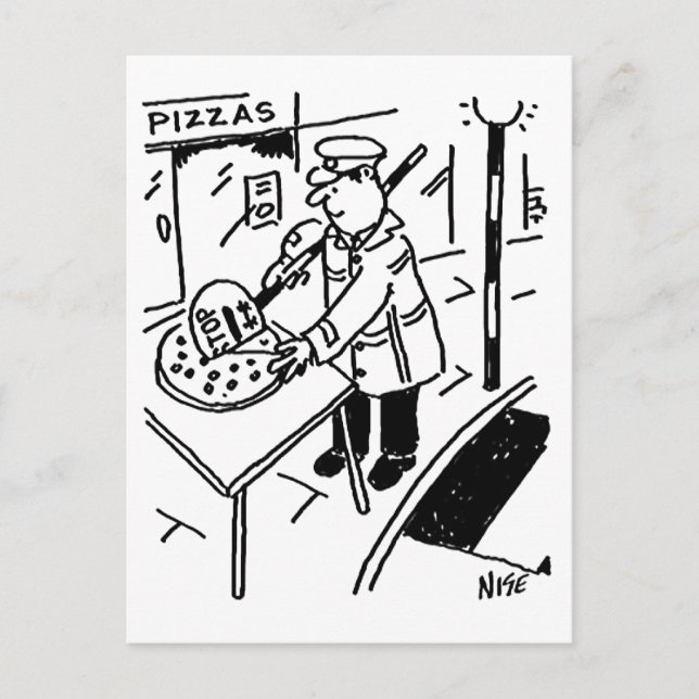 Cartão Postal O Homem-Lupa está fatiando uma pizza (Frente)