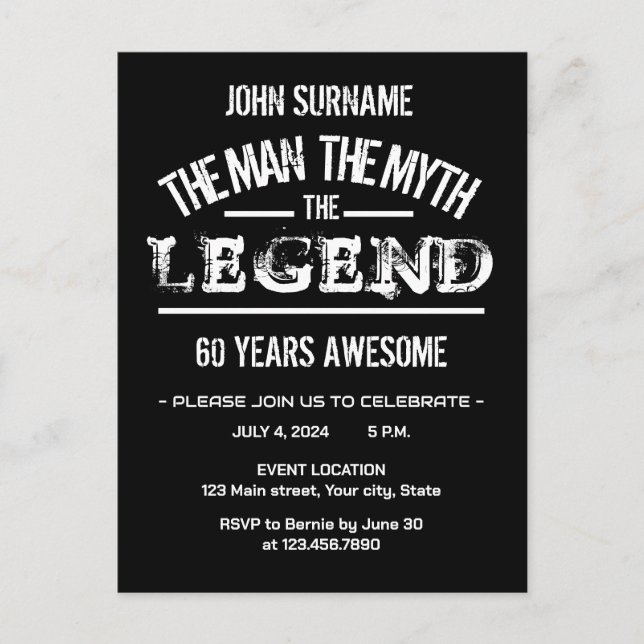 Cartão Postal O Homem O Mito O Legenda Aniversário Incrível (Frente)