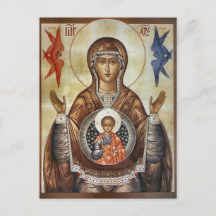 Cartão Postal O ícone da Teótoco e Menino Cristo com Anjos   