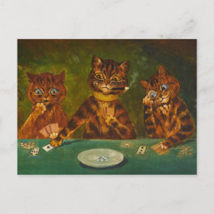 Cartão Postal O Jogo de Cartas por Louis Wain