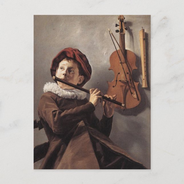 Cartão Postal O Leitor de Flauta de Judith Leyster (Frente)