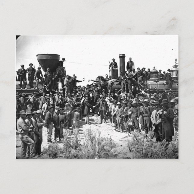 Cartão Postal O Leste e o Oeste Agitando Mãos no Último Trilho (Frente)