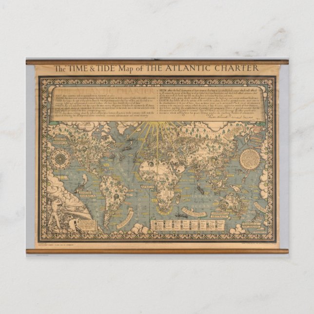 Cartão Postal O mapa da Carta Atlântica (Frente)