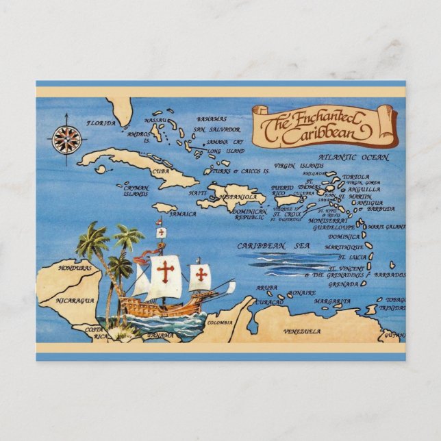 Cartão Postal O Mapa do Caribe Postcard (Frente)