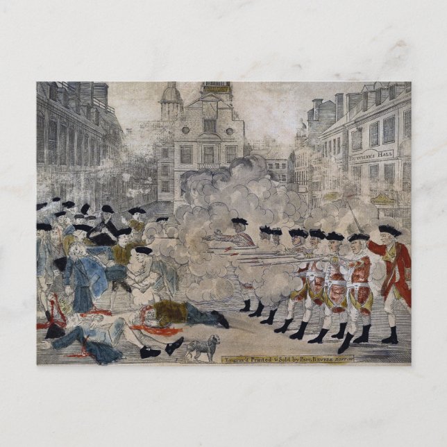 Cartão Postal O Massacre de Boston por Paul Revere 1770 (Frente)