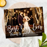 Cartão Postal O Melhor Dia De Casamento De Fotos Elegante Obriga<br><div class="desc">Cartões de agradecimento do Elegant White Script</div>