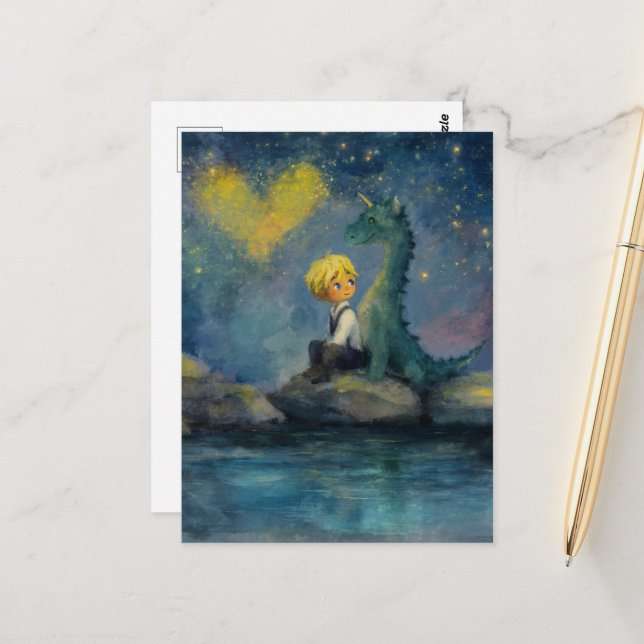 Cartão Postal O Menino e Seu Dragão no Lago (Frente/Verso In Situ)