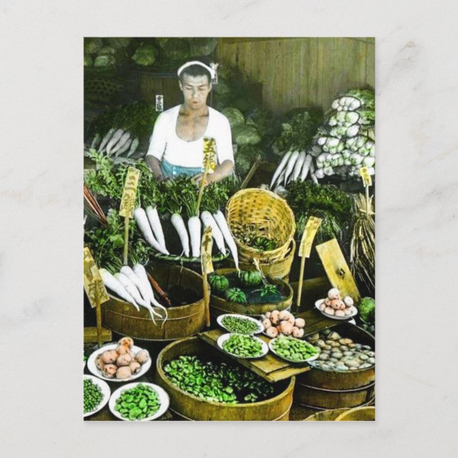 Cartão Postal O Mercado De Agricultores Japoneses Cai Na Colheit (Frente)
