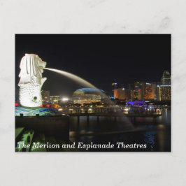 Cartão Postal O Merlion de Cingapura e os Teatros da Esplanada