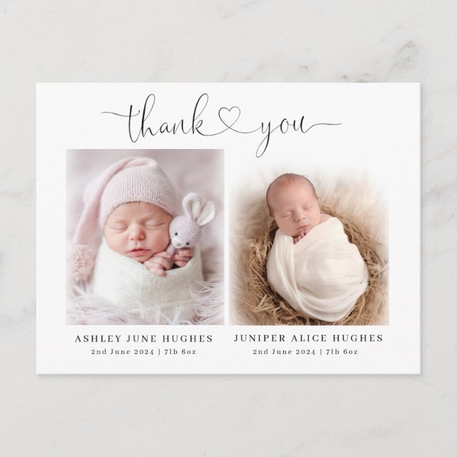 Cartão Postal O nascimento de fotos de bebês gêmeos anuncia o mo (Frente)