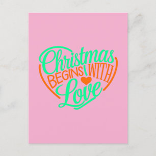 Cartão Postal O Natal Começa Com Design de Arte Digital Com Amor