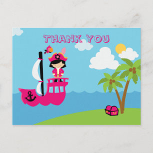 Cartão Postal O obrigado personalizado pirata da garota rosa-bra