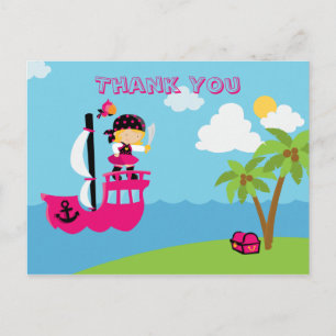 Cartão Postal O obrigado personalizado pirata da garota rosa-bra