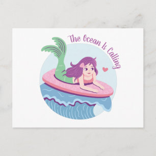 Cartão Postal O Oceano Está Chamando Surfista Sereia Engraçada