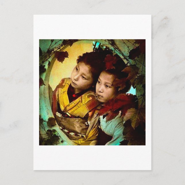 Cartão Postal O Olhar Pensativo de Duas Geishas Japão Antigo (Frente)