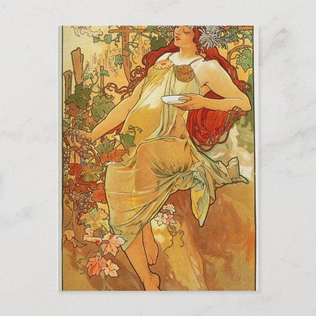 Cartão Postal O outono de Alphonse Mucha (Frente)