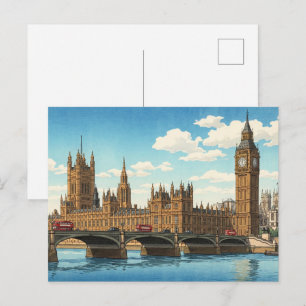 Cartão Postal O Palácio de Westminster Impressão em Xilogravura 
