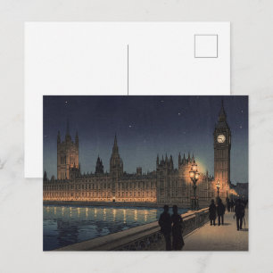 Cartão Postal O Palácio de Westminster Impressão em Xilogravura