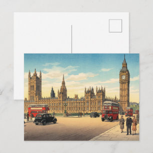 Cartão Postal O Palácio de Westminster Impressão em Xilogravura