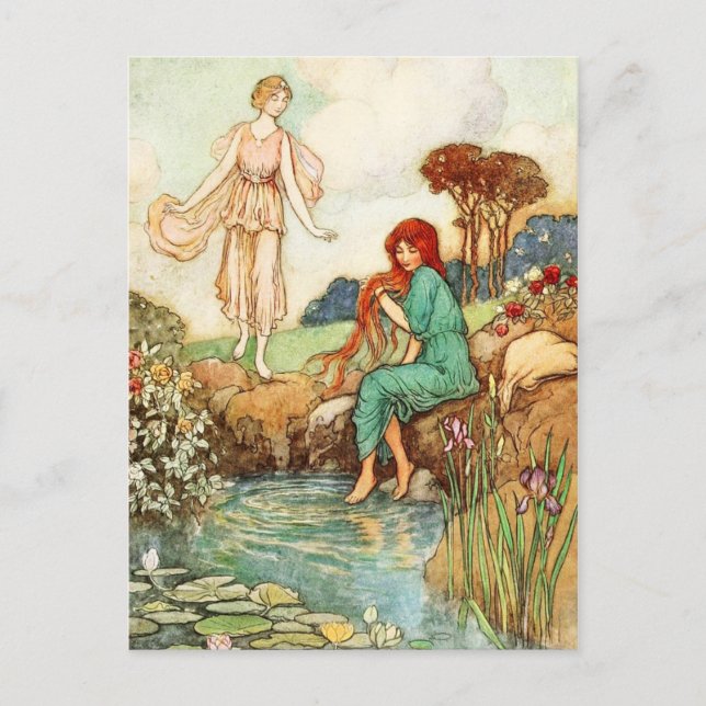 Cartão Postal O Pássaro Azul: Rainha Florina encontra uma Fada (Frente)