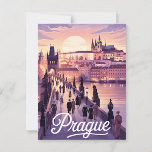 Cartão Postal O pôr do sol de Praga, com a ponte Charles e o cas