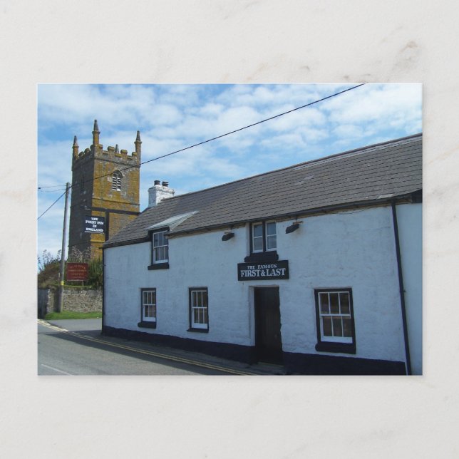 Cartão Postal O Primeiro e Último Pub na Inglaterra, Sennen, Cor (Frente)