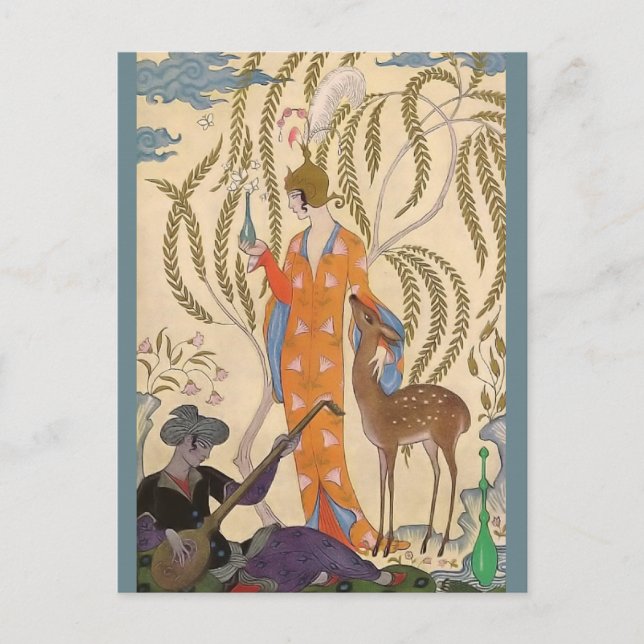 Cartão Postal O romance da Perfume Persia por George Barbier (Frente)