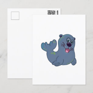 Cartão Postal O Selo de Tecido na Mascote de Logotipo de Persona