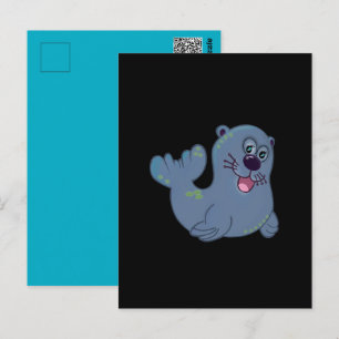 Cartão Postal O Selo de Tecido na Mascote de Logotipo de Persona