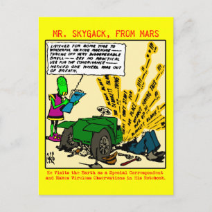 Cartão Postal O senhor deputado Skygack observa um automóvel dec