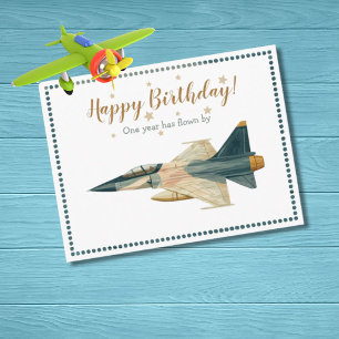 Cartão Postal O tempo voa avião de combate Avião Menino Primeiro