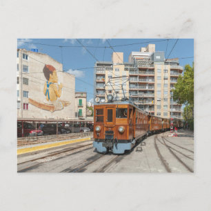 Cartão Postal O trem Sollér chega em Palma, Maiorca.