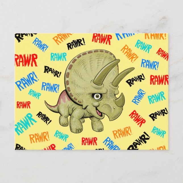 Cartão Postal O Tricerátopo diz "Rawr!" (Frente)