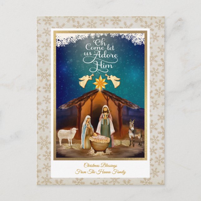 Cartão Postal "Ó Vem, Adoremos a Ele" Natal Natividade (Frente)