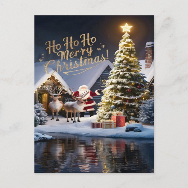 Cartão Postal O Voo Mágico das Renas de Papai Noel (Frente)