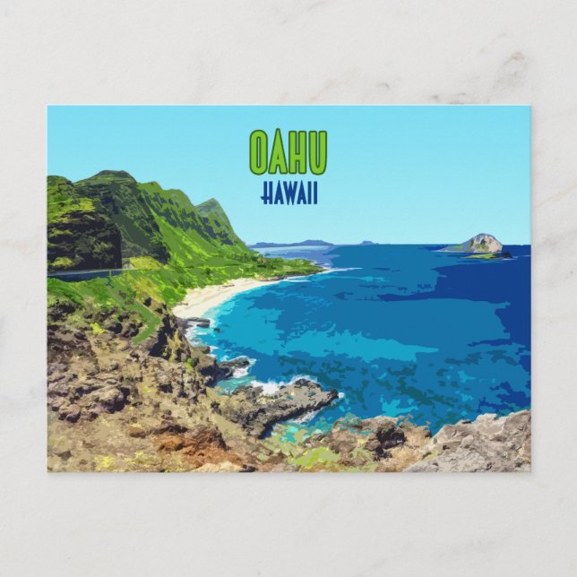 Cartão Postal Oahu Havaí Praia Vintage (Frente)