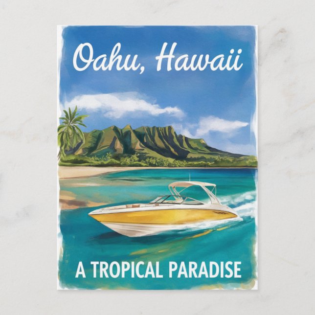 Cartão Postal Oahu Hawaii Beach Viagem Watercolor Painting (Frente)