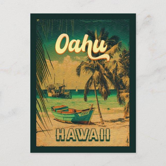 Cartão Postal Oahu Island Hawaii Retro Palm Trees 60s Souvenirs (Frente)