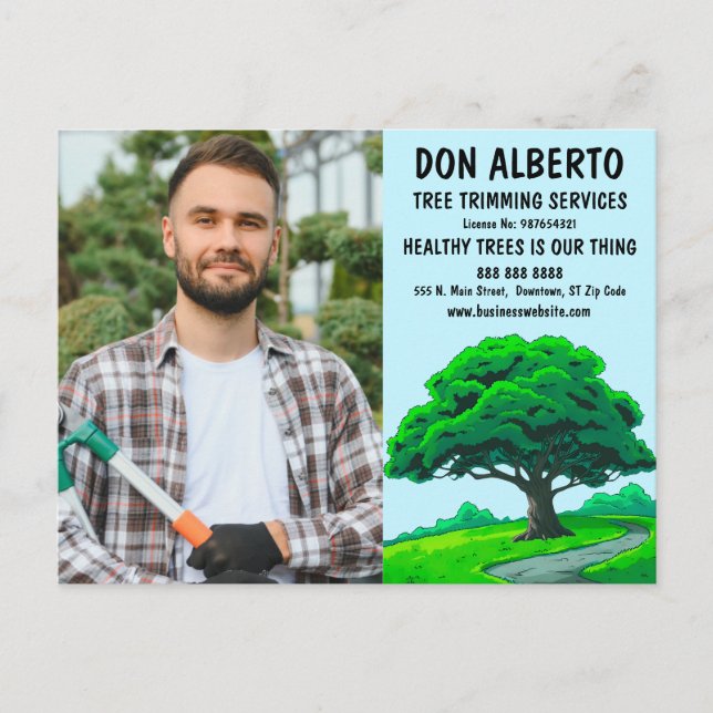 Cartão Postal Oak Tree Logo | Tree Trimming Service Marketing (Frente)