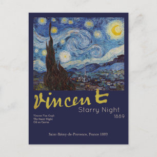 Cartão Postal Obra-Prima Vintage Azul Noite Estrelada de Van Gog