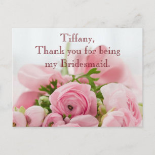Cartão Postal Obrigada Dama de Honra Rosas Rosa