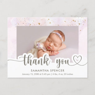 Cartão Postal Obrigada Menina Bebê Foto Caligrafia Rosa Moderna