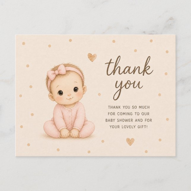 Cartão Postal Obrigada pelo Chá de Bebê Menina (Frente)