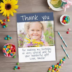 Cartão Postal Obrigada por Foto de Aniversário de Menina Azul Si